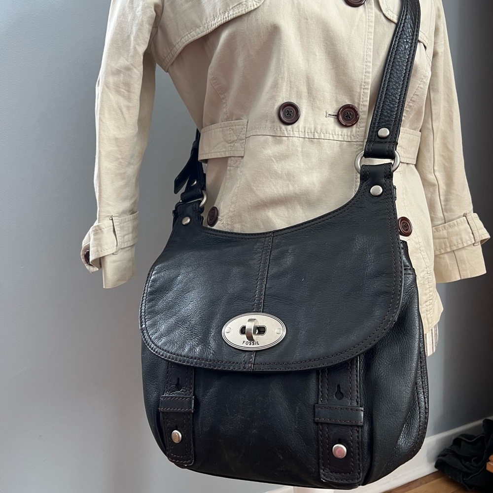 Fossil Black Leather Crossbody Bag